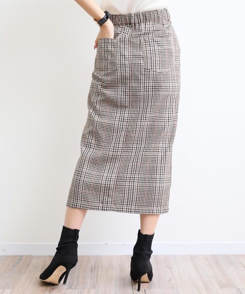andme(アンドミー)の「ガンクラブチェックミモレ丈ベイカータイトスカート ウエストゴム(スカート・レディース・アイボリー/キャメル・M)」の20枚目の写真