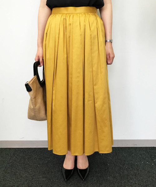 A/C DESIGN BY ALPHA CUBIC（エーシーデザインバイアルファキュービック）の「ロングギャザースカート（スカート・レディース・サックスブルー/モカ/マスタード/ネイビー・67/64）」の4枚目の写真