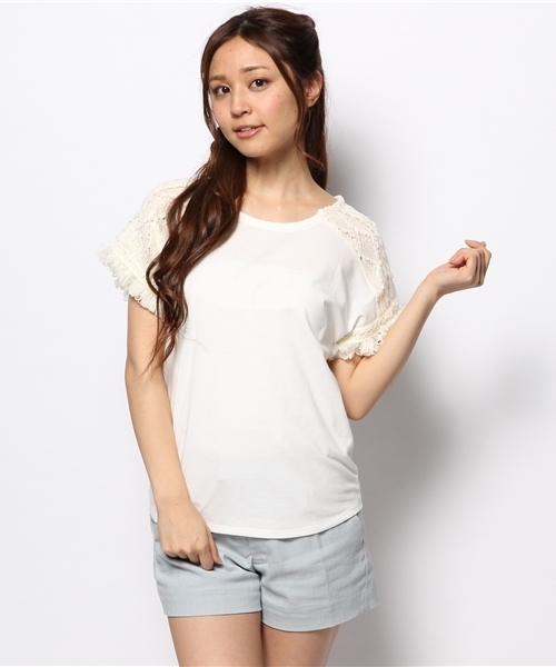 Another Edition（アナザーエディション）の「AE ソデ KNIT PO（Tシャツ/カットソー・レディース・オフホワイト/ライトグレー/オレンジ・フリー）」の7枚目の写真