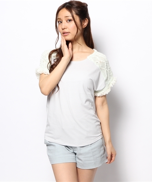 Another Edition（アナザーエディション）の「AE ソデ KNIT PO（Tシャツ/カットソー・レディース・オフホワイト/ライトグレー/オレンジ・フリー）」の8枚目の写真