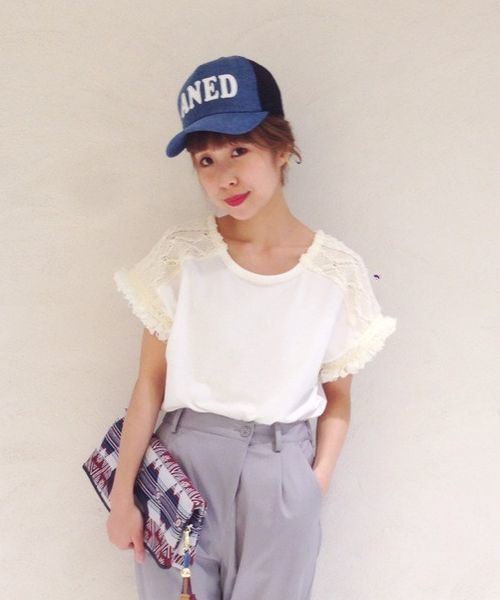 Another Edition（アナザーエディション）の「AE ソデ KNIT PO（Tシャツ/カットソー・レディース・オフホワイト/ライトグレー/オレンジ・フリー）」の15枚目の写真