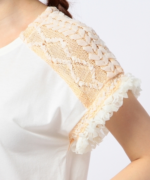 Another Edition（アナザーエディション）の「AE ソデ KNIT PO（Tシャツ/カットソー・レディース・オフホワイト/ライトグレー/オレンジ・フリー）」の5枚目の写真