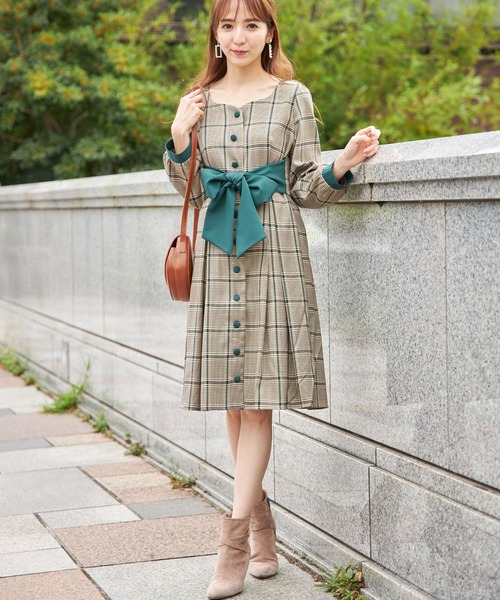 ウエストりぼん付き配色チェック柄ワンピース ワンピース Tocco Tocco Closet トッコ ワンピース クローゼット のファッション