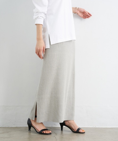 CRAFT STANDARD BOUTIQUE(クラフトスタンダードブティック)の「【2020SS】MAXI KNIT SKIRT/スリット入りリブスカート〇(スカート)」|グレー系その他