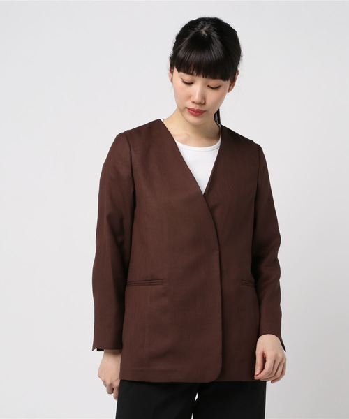 NOLLEY’S Sophi(ノーリーズソフィ)の「ダルスラブノーラペルジャケット(ノーカラージャケット・レディース・ベージュ/ブラウン/インディゴブルー・38/36)」の9枚目の写真