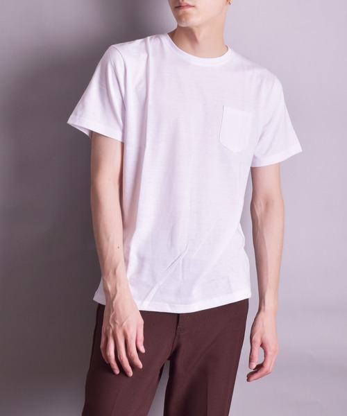 VIBGYOR（ヴィブジョー）の「VIBGYOR Select/無地半袖ポケ付きTEE(BL)（Tシャツ/カットソー・メンズ・ホワイト/ブラック/ネイビー/グレー/カーキ/イエロー系その他/ライトピンク/ピンク系その他・MEDIUM/LARGE/X-LARGE）」の2枚目の写真
