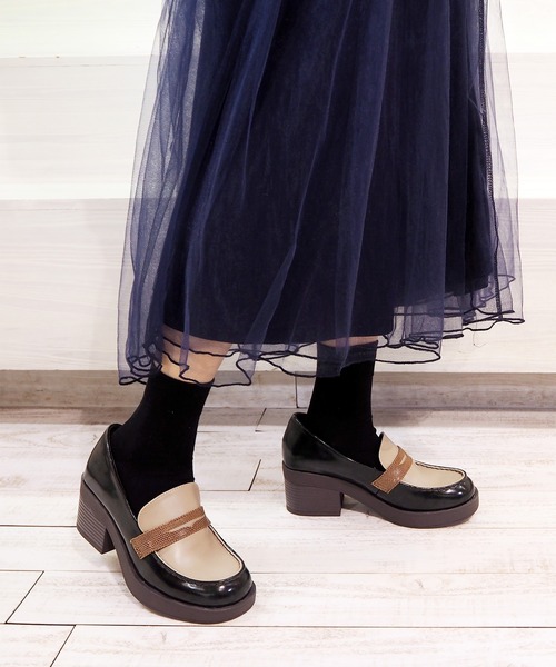 byあしながおじさん(バイアシナガオジサン)の「〈byあしながおじさん〉ヒールアップローファー(ローファー・レディース・ブラック/ダークブラウン/マルチ・22.5cm/23.5cm/24.5cm/23.0cm/24.0cm)」の3枚目の写真