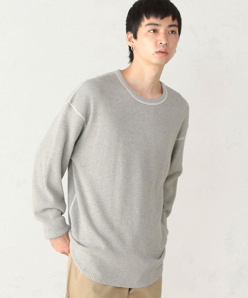 EDWIN（エドウィン）の「EDWIN エドウィン ビックシルエット ワッフル クルーネック長袖Tシャツ 《ユニセックス対応》（Tシャツ/カットソー・メンズ・ホワイト/ブラック/ブラウン/グレー/オリーブ・SMALL/MEDIUM/LARGE）」の4枚目の写真