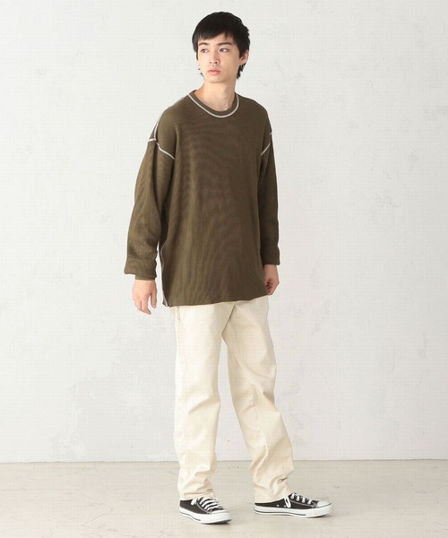 EDWIN（エドウィン）の「EDWIN エドウィン ビックシルエット ワッフル クルーネック長袖Tシャツ 《ユニセックス対応》（Tシャツ/カットソー・メンズ・ホワイト/ブラック/ブラウン/グレー/オリーブ・SMALL/MEDIUM/LARGE）」の10枚目の写真