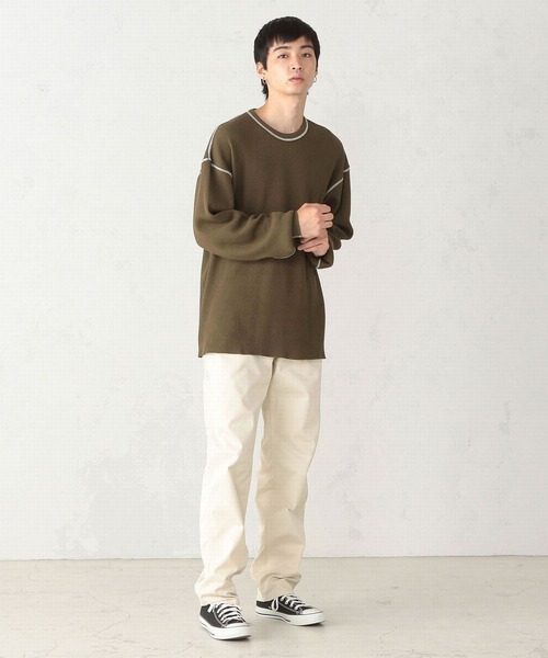 EDWIN（エドウィン）の「EDWIN エドウィン ビックシルエット ワッフル クルーネック長袖Tシャツ 《ユニセックス対応》（Tシャツ/カットソー・メンズ・ホワイト/ブラック/ブラウン/グレー/オリーブ・SMALL/MEDIUM/LARGE）」の9枚目の写真