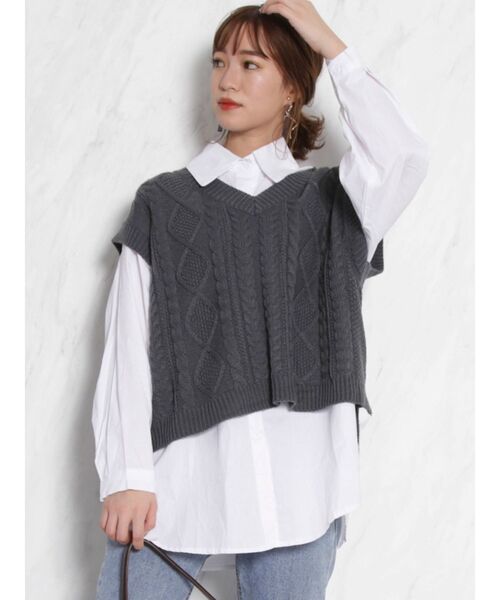 dazzlin（ダズリン）の「シャツセットベストトップス（ニット/セーター・レディース・アイボリー/グレー/ブラウン・FREE）」の3枚目の写真