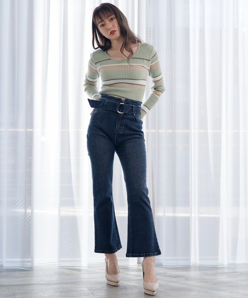 LIPSERVICE(リップサービス)の「ベルト付デニムフレアパンツ(デニムパンツ・レディース・ブラック/インディゴブルー/ライトベージュ・S/M)」の6枚目の写真