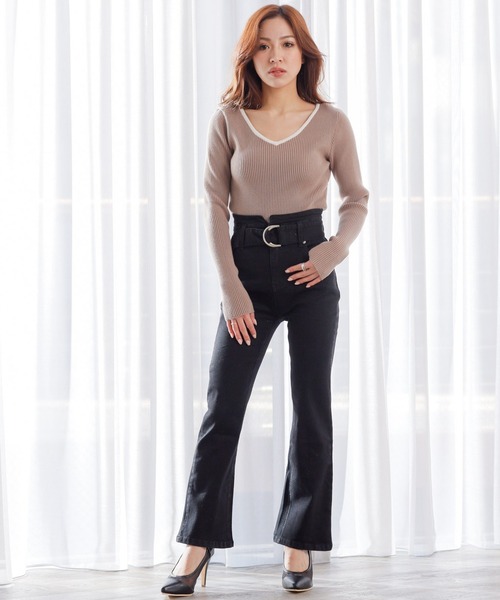 LIPSERVICE(リップサービス)の「ベルト付デニムフレアパンツ(デニムパンツ・レディース・ブラック/インディゴブルー/ライトベージュ・S/M)」の8枚目の写真