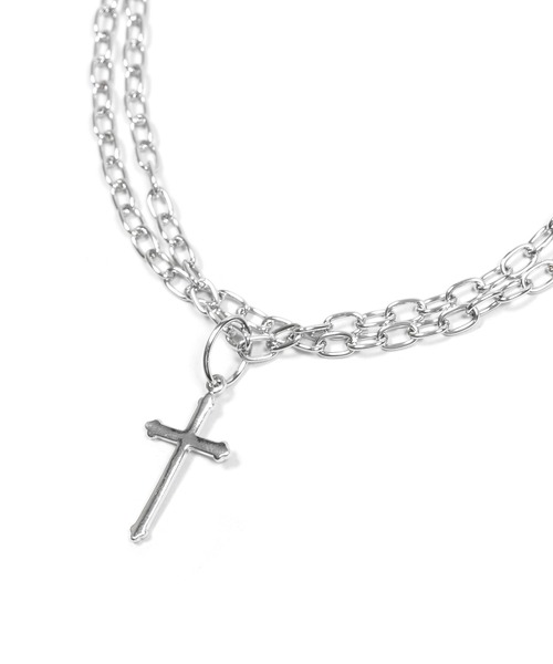 Figments（フィグメンツ）の「ダブルチェーンクロスネックレス（ネックレス・レディース・シルバー・FREE）」の4枚目の写真