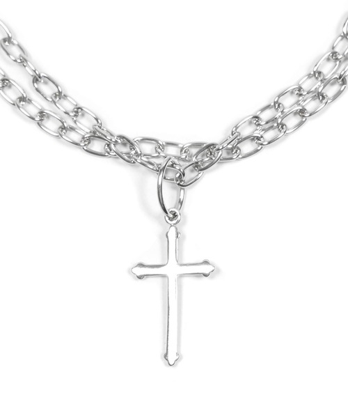 Figments（フィグメンツ）の「ダブルチェーンクロスネックレス（ネックレス・レディース・シルバー・FREE）」の5枚目の写真