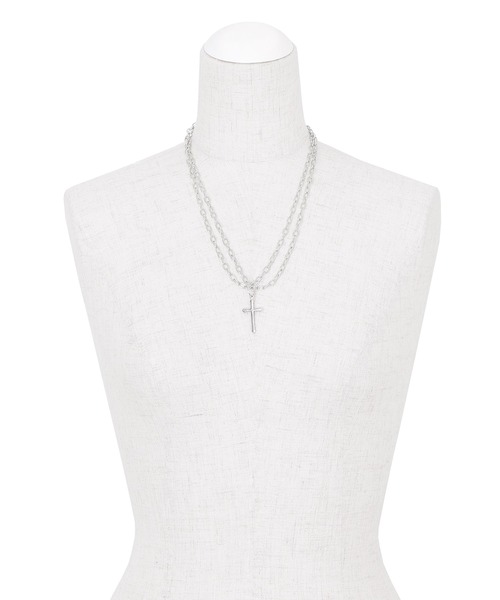 Figments（フィグメンツ）の「ダブルチェーンクロスネックレス（ネックレス・レディース・シルバー・FREE）」の8枚目の写真