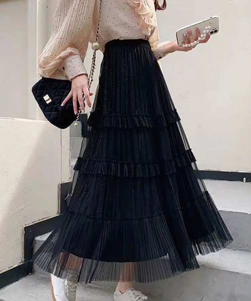 SPIGA（スピーガ）の「チュールティアードロングSK（スカート・レディース・ベージュ/ブラック・FREE）」の2枚目の写真