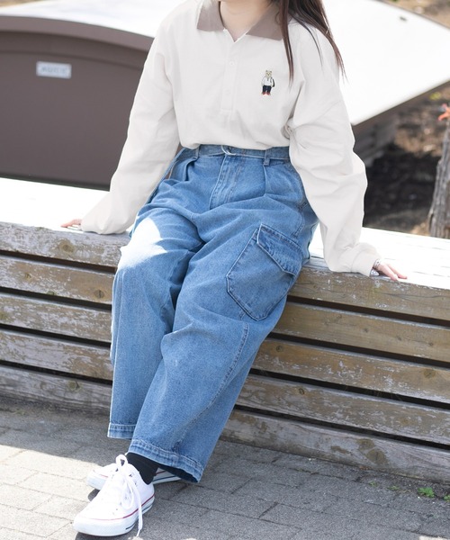 PairPair（ペアペア）の「ワンポイント刺繍カラーシャツ(ユニセックス)（Tシャツ/カットソー・メンズ・グレイッシュブルー/アイボリー/オフホワイト・MEDIUM/LARGE）」の14枚目の写真