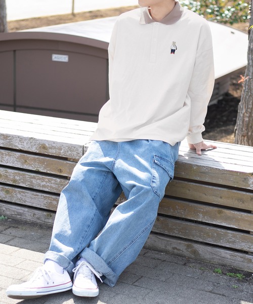 PairPair（ペアペア）の「ワンポイント刺繍カラーシャツ(ユニセックス)（Tシャツ/カットソー・メンズ・グレイッシュブルー/アイボリー/オフホワイト・MEDIUM/LARGE）」の17枚目の写真