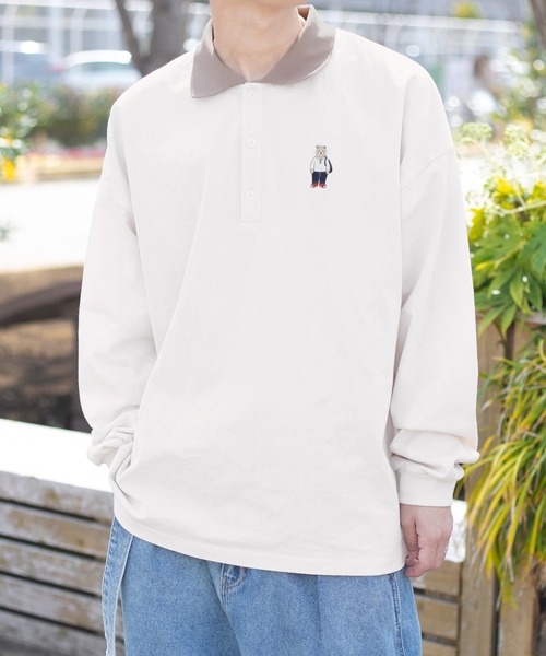 PairPair（ペアペア）の「ワンポイント刺繍カラーシャツ(ユニセックス)（Tシャツ/カットソー・メンズ・グレイッシュブルー/アイボリー/オフホワイト・MEDIUM/LARGE）」の18枚目の写真