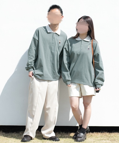 PairPair（ペアペア）の「ワンポイント刺繍カラーシャツ(ユニセックス)（Tシャツ/カットソー・メンズ・グレイッシュブルー/アイボリー/オフホワイト・MEDIUM/LARGE）」の20枚目の写真