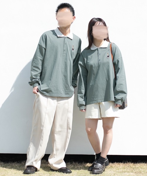 PairPair（ペアペア）の「ワンポイント刺繍カラーシャツ(ユニセックス)（Tシャツ/カットソー・メンズ・グレイッシュブルー/アイボリー/オフホワイト・MEDIUM/LARGE）」の21枚目の写真