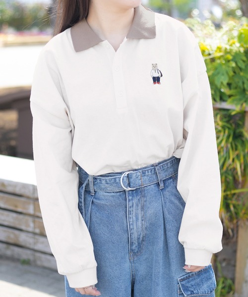 PairPair（ペアペア）の「ワンポイント刺繍カラーシャツ(ユニセックス)（Tシャツ/カットソー・メンズ・グレイッシュブルー/アイボリー/オフホワイト・MEDIUM/LARGE）」の15枚目の写真