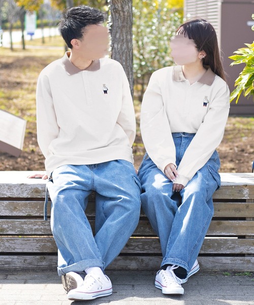 PairPair（ペアペア）の「ワンポイント刺繍カラーシャツ(ユニセックス)（Tシャツ/カットソー・メンズ・グレイッシュブルー/アイボリー/オフホワイト・MEDIUM/LARGE）」の13枚目の写真
