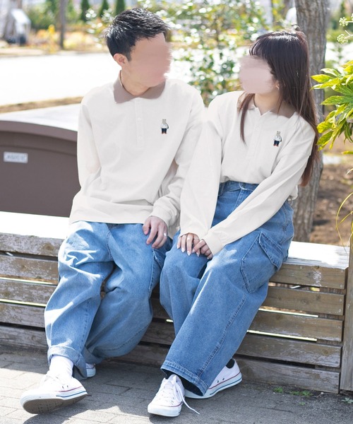 PairPair（ペアペア）の「ワンポイント刺繍カラーシャツ(ユニセックス)（Tシャツ/カットソー・メンズ・グレイッシュブルー/アイボリー/オフホワイト・MEDIUM/LARGE）」の12枚目の写真