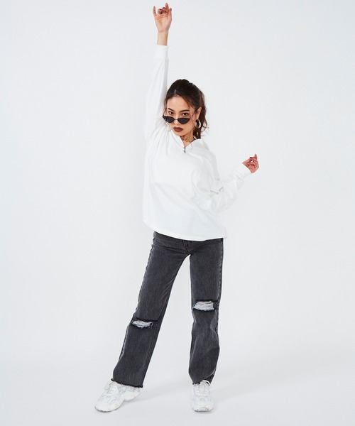 SHAGGIE（シャギー）の「ダメージロングデニムパンツ（デニムパンツ・レディース・ブラック/ブルー・SMALL/MEDIUM/LARGE）」の4枚目の写真