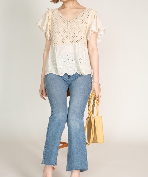 yuue' ( wear )（ユーイ）の「かぎ針編みカットワーク半袖ブラウス（シャツ/ブラウス・レディース・ホワイト/ベージュ・FREE）」の10枚目の写真
