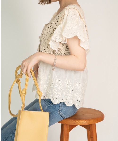 yuue' ( wear )（ユーイ）の「かぎ針編みカットワーク半袖ブラウス（シャツ/ブラウス・レディース・ホワイト/ベージュ・FREE）」の8枚目の写真