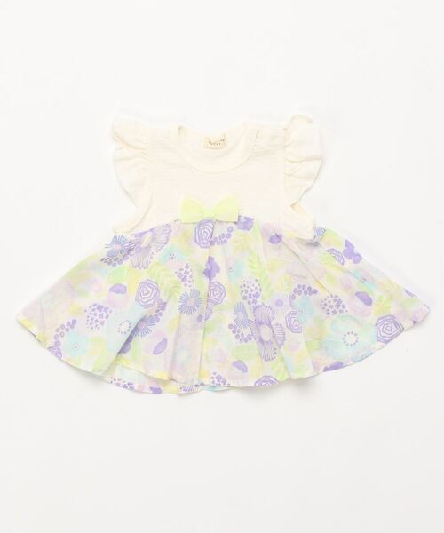 kids zoo(キッズズー)の「花柄切替チュニックワンピース(Tシャツ/カットソー・キッズ・パープル/ピンク・70/90)」の1枚目の写真