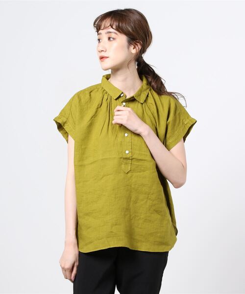 D.M.G.(ドミンゴ)の「D.M.G / ディーエムジー S/Sレギュラーカラーシャツ(シャツ/ブラウス・レディース・チャコール/ベージュ/ライトグリーン・2)」の3枚目の写真