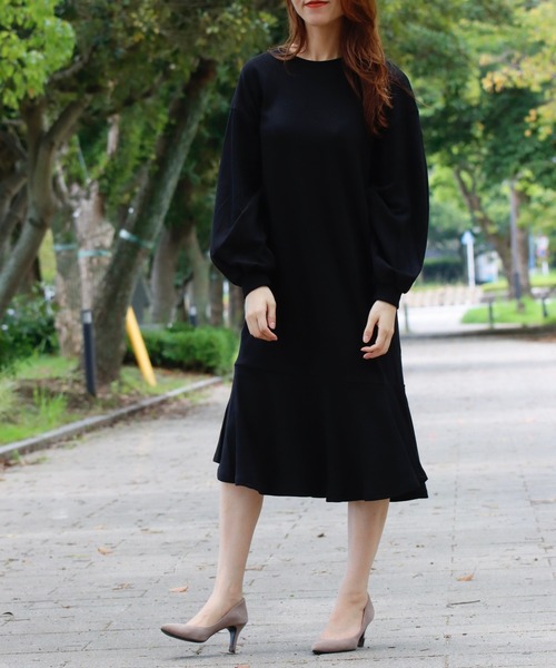 nina mew（ニーナミュウ）の「パフスリーブフレアスウェットワンピース（ワンピース・レディース・ピンク/ブラック・FREE）」の21枚目の写真