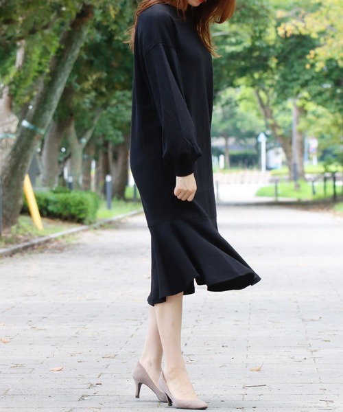 nina mew（ニーナミュウ）の「パフスリーブフレアスウェットワンピース（ワンピース・レディース・ピンク/ブラック・FREE）」の20枚目の写真