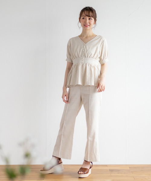 White Collection（ホワイトコレクション）の「リネンフレアーパンツ（その他パンツ・レディース・アイボリー/カーキ・FREE）」の7枚目の写真