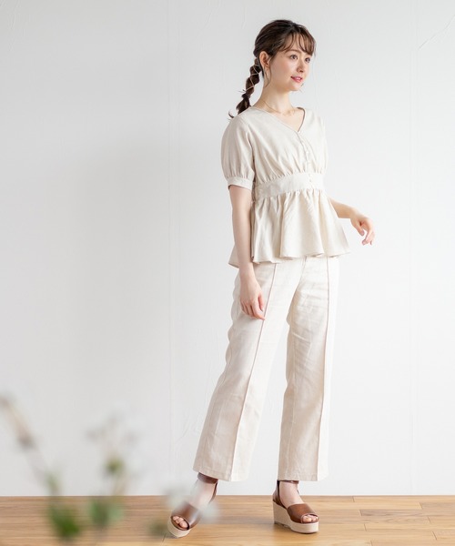 White Collection（ホワイトコレクション）の「リネンフレアーパンツ（その他パンツ・レディース・アイボリー/カーキ・FREE）」の5枚目の写真