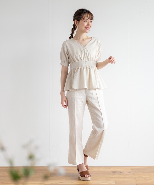 White Collection（ホワイトコレクション）の「リネンフレアーパンツ（その他パンツ・レディース・アイボリー/カーキ・FREE）」の12枚目の写真