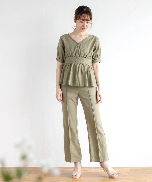 White Collection（ホワイトコレクション）の「リネンフレアーパンツ（その他パンツ・レディース・アイボリー/カーキ・FREE）」の3枚目の写真
