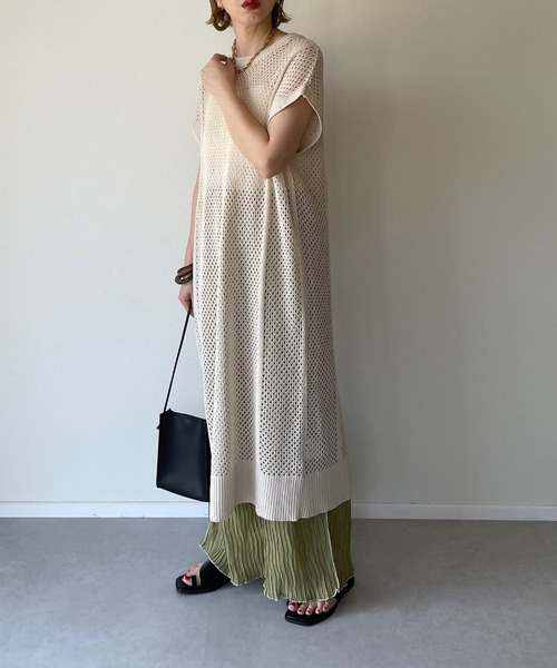 y/m by misato（イムバイミサト）の「メッシュニットロングトップス（その他トップス・レディース・ブラウン/オフホワイト・FREE）」の2枚目の写真