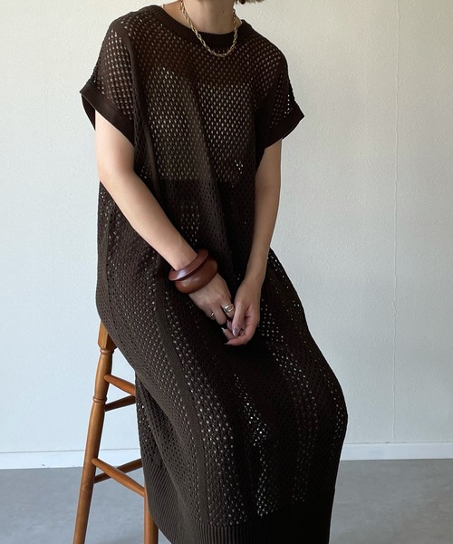 y/m by misato（イムバイミサト）の「メッシュニットロングトップス（その他トップス・レディース・ブラウン/オフホワイト・FREE）」の7枚目の写真