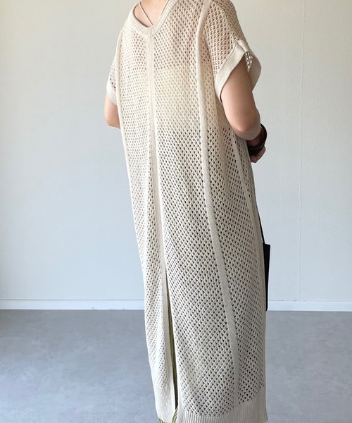 y/m by misato（イムバイミサト）の「メッシュニットロングトップス（その他トップス・レディース・ブラウン/オフホワイト・FREE）」の6枚目の写真