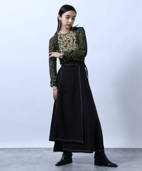 HARE（ハレ）の「FLOWERキリカエカットソー(HARE)（Tシャツ/カットソー・レディース・ブラック/ベージュ/ネイビー・FREE）」の4枚目の写真