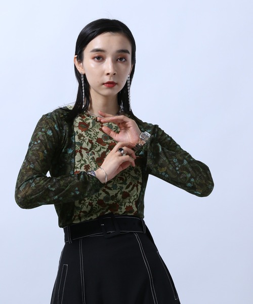 HARE（ハレ）の「FLOWERキリカエカットソー(HARE)（Tシャツ/カットソー・レディース・ブラック/ベージュ/ネイビー・FREE）」の8枚目の写真