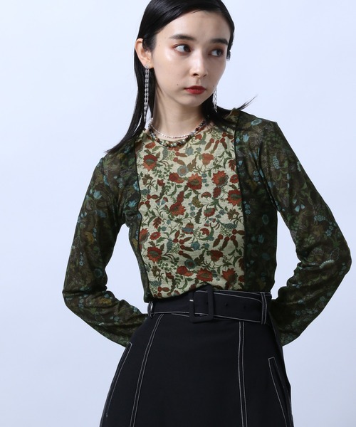 HARE（ハレ）の「FLOWERキリカエカットソー(HARE)（Tシャツ/カットソー・レディース・ブラック/ベージュ/ネイビー・FREE）」の11枚目の写真