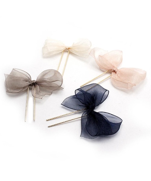 Zoule（ゾーラ）の「Zoule ゾーラ: lightly ribbon setシフォンリボン ミニUピンセット（ヘアピン・レディース・ホワイト/ピンク/グレー/ネイビー・FREE）」の6枚目の写真