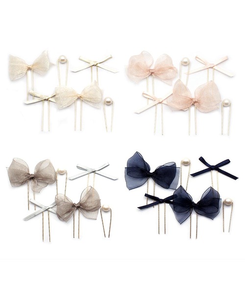 Zoule（ゾーラ）の「Zoule ゾーラ: lightly ribbon setシフォンリボン ミニUピンセット（ヘアピン・レディース・ホワイト/ピンク/グレー/ネイビー・FREE）」の5枚目の写真