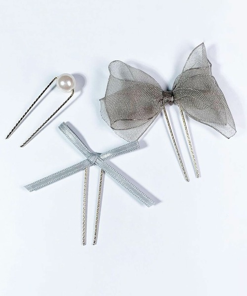 Zoule（ゾーラ）の「Zoule ゾーラ: lightly ribbon setシフォンリボン ミニUピンセット（ヘアピン・レディース・ホワイト/ピンク/グレー/ネイビー・FREE）」の8枚目の写真
