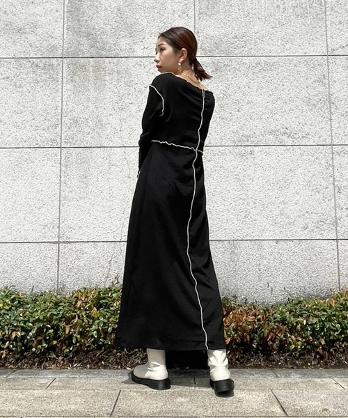 FREE'S MART（フリーズマート）の「【Sシリーズ対応】◆配色メローフィットワンピース（ワンピース・レディース・ブラック/ブラウン/ブラック系その他・SMALL/MEDIUM）」の12枚目の写真